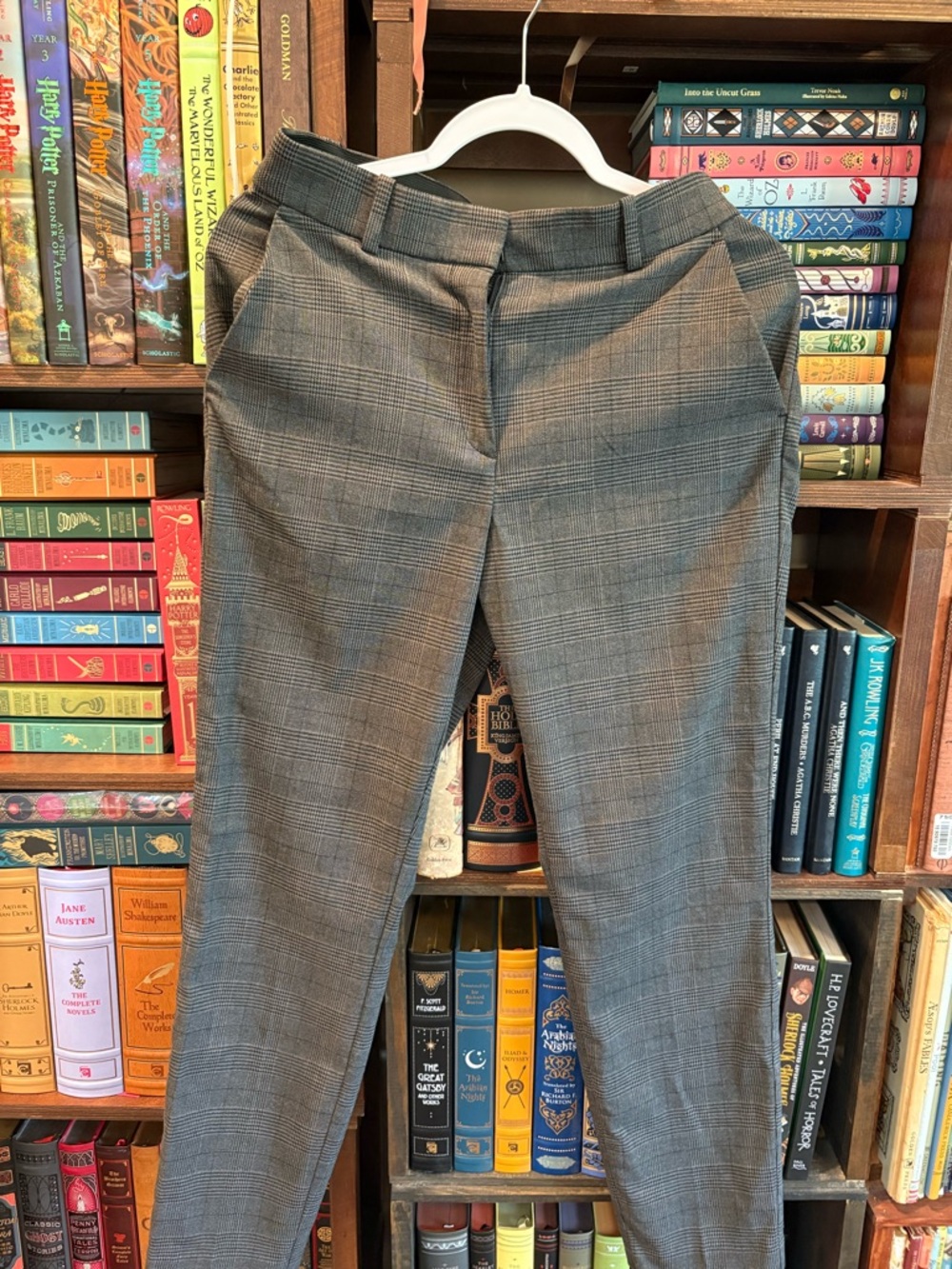 H&M Gray Plaid High-Waist Trousers